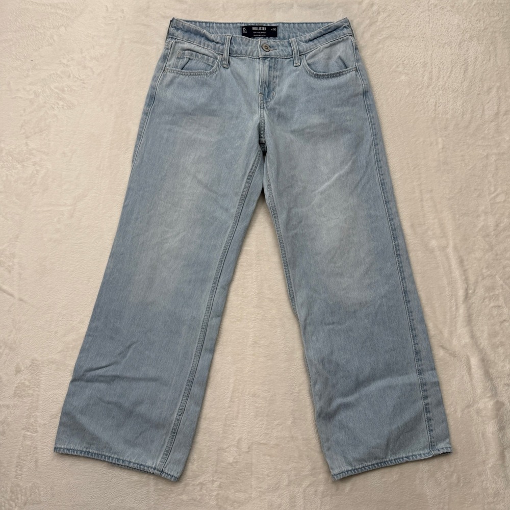 Hollister Jeans Womens 2S Light Blue Low-Rise Baggy Wide Leg 100% Cotton Denim